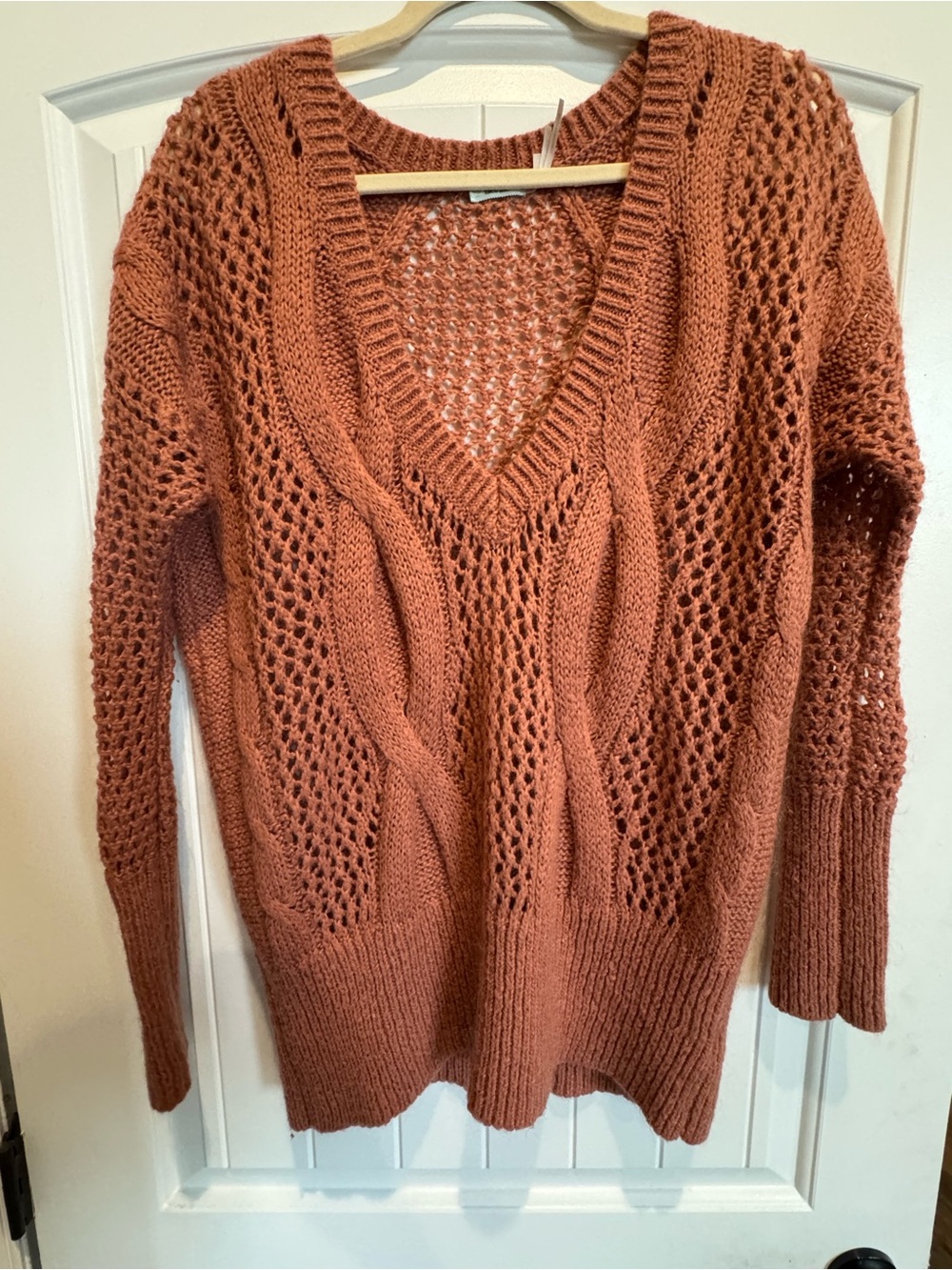 Urban Outfitters Kimchi Blue Rust Open-Knit V-Neck Sweater